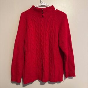 VTG Jennifer Moore Womens Red Cable Knit Mock Neck Pullover Christmas Sweater